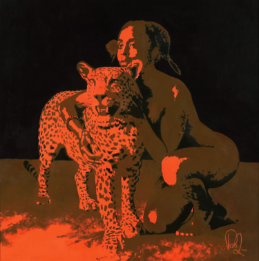 Pintura intitulada "Rebecca et le leopa…" por Philippe H Ragot, Obras de arte originais, Óleo