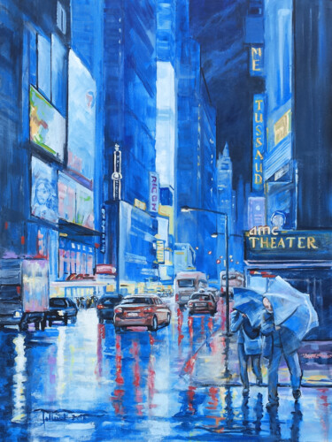 Painting titled "New York in Blue" by Philippe Jollivet, Original Artwork, Acrylic Mounted on Aluminium