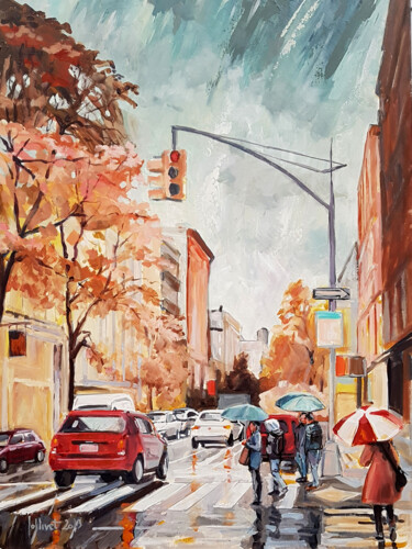 Pintura titulada "NYC sous la pluie 01" por Philippe Jollivet, Obra de arte original, Acrílico