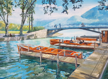 Painting titled "Annecy, Pont des Am…" by Philippe Jollivet, Original Artwork, Acrylic