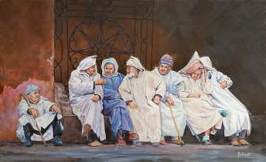 Malerei mit dem Titel "Palabres marocaines" von Philippe Jollivet, Original-Kunstwerk, Acryl