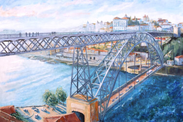 Painting titled "Porto, Puente de Do…" by Philippe Jollivet, Original Artwork, Acrylic