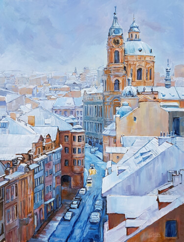 Painting titled "Prague sous la neige" by Philippe Jollivet, Original Artwork, Acrylic