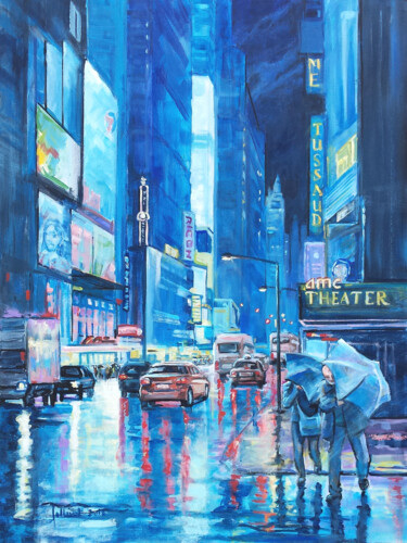 Malerei mit dem Titel "Manhattan, 42d Stre…" von Philippe Jollivet, Original-Kunstwerk, Acryl