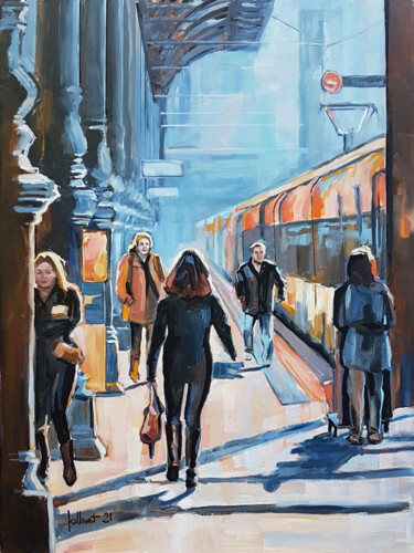 Malerei mit dem Titel "Porto Railway Stati…" von Philippe Jollivet, Original-Kunstwerk, Acryl