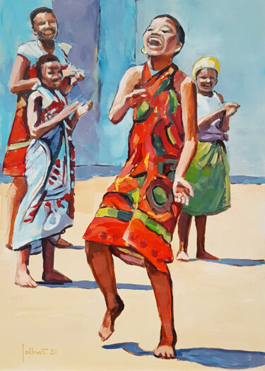 Malerei mit dem Titel "Danse africaine" von Philippe Jollivet, Original-Kunstwerk, Acryl