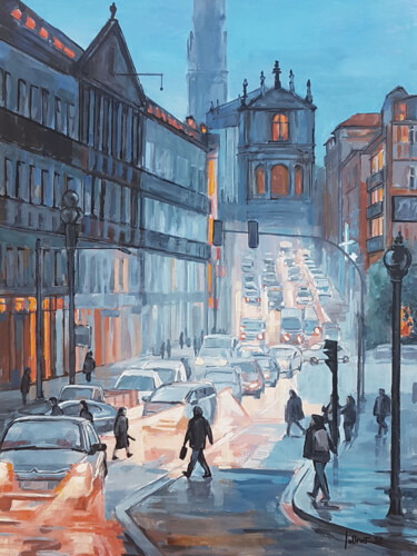 Peinture intitulée "Porto la nuit" par Philippe Jollivet, Œuvre d'art originale, Acrylique