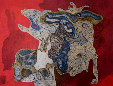 Peinture intitulée "le brame du cerf" par Philippe Jullien, Œuvre d'art originale, Huile Monté sur Châssis en bois