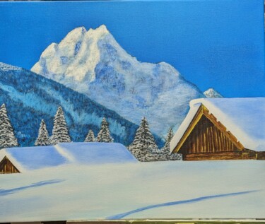 Peinture intitulée "Montagne enneigée" par Philippe Klak, Œuvre d'art originale, Acrylique