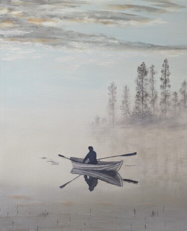 Pintura titulada "Bateau dans la brume" por Philippe Klak, Obra de arte original, Oleo