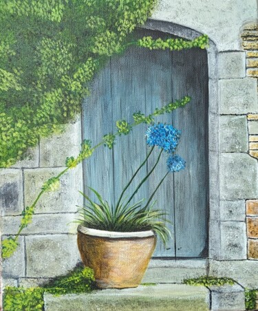 Painting titled "Porte bleue" by Philippe Klak, Original Artwork, Acrylic