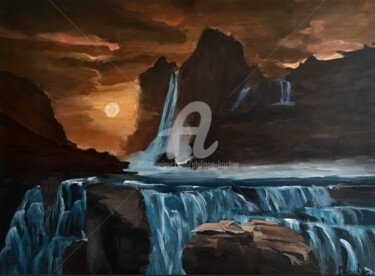 Painting titled "Montagnes, chutes e…" by Philippe Kocher, Original Artwork, Acrylic