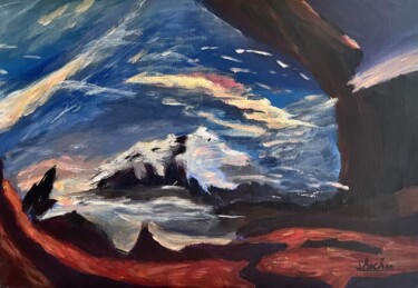 Malerei mit dem Titel "Les montagnes brume…" von Philippe Kocher, Original-Kunstwerk, Acryl Auf Keilrahmen aus Holz montiert