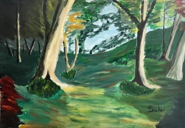 Malarstwo zatytułowany „Forêt dense et clai…” autorstwa Philippe Kocher, Oryginalna praca, Akryl Zamontowany na Drewniana ra…