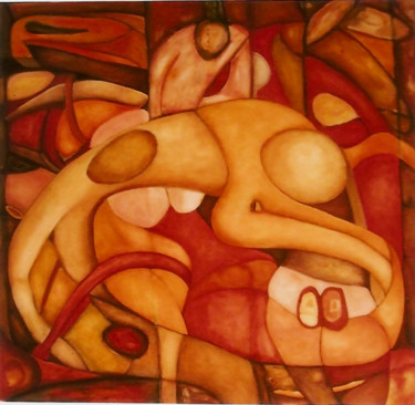 Painting titled "Déposition sensuelle" by Philippe Langaud, Original Artwork, Acrylic Mounted on Wood Stretcher frame