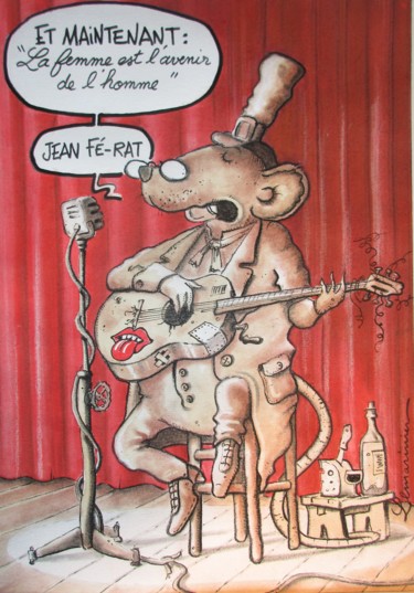 Drawing titled "Rat-dio crochet" by Philippe Lemarinier, Original Artwork, Pastel