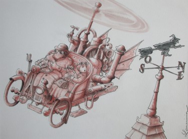 Zeichnungen mit dem Titel "Vapeur et chapeau m…" von Philippe Lemarinier, Original-Kunstwerk, Pastell