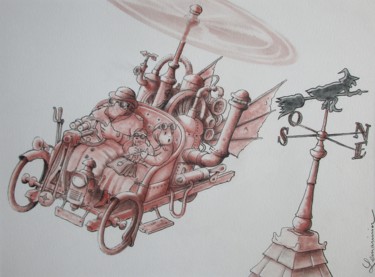 Drawing titled "Vapeur et chapeau m…" by Philippe Lemarinier, Original Artwork, Pastel