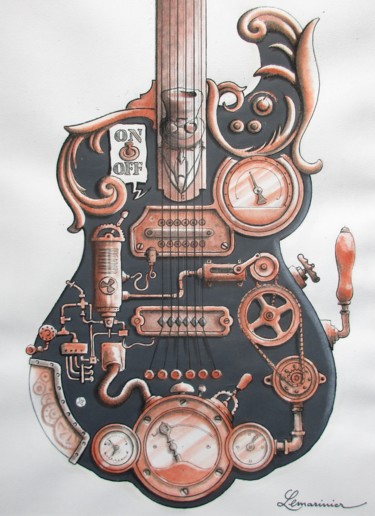 Zeichnungen mit dem Titel "Guitare steampunk" von Philippe Lemarinier, Original-Kunstwerk, Andere