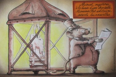 Dessin intitulée "Monsieur Rat s'info…" par Philippe Lemarinier, Œuvre d'art originale, Pastel