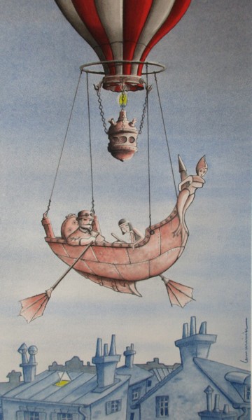Disegno intitolato "Par dessus les toit…" da Philippe Lemarinier, Opera d'arte originale, Pastello