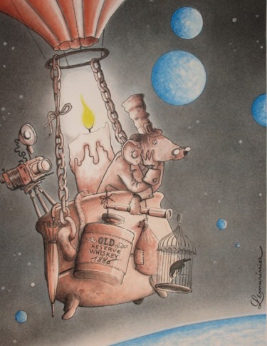 Tekening getiteld "Monsieur Rat s'envo…" door Philippe Lemarinier, Origineel Kunstwerk, Pastel