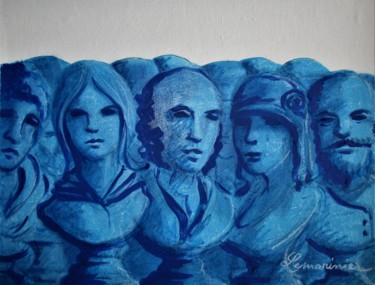 Peinture intitulée "Bustes bleus." par Philippe Lemarinier, Œuvre d'art originale, Gouache