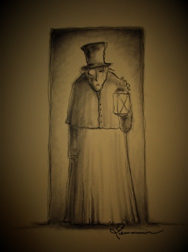 Drawing titled "Un visiteur..." by Philippe Lemarinier, Original Artwork, Charcoal