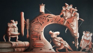 Dessin intitulée "Rat-commodage" par Philippe Lemarinier, Œuvre d'art originale, Pastel Monté sur Panneau de bois