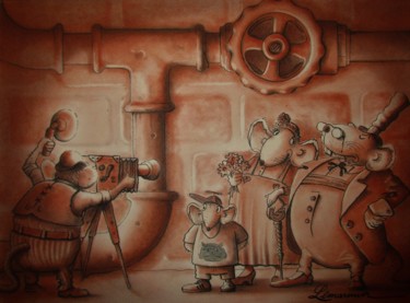 Drawing titled "Photo de famille." by Philippe Lemarinier, Original Artwork, Pastel Mounted on Wood Panel