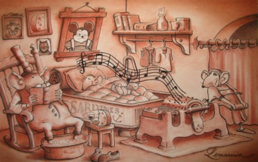 Zeichnungen mit dem Titel "" Douce nuit... "" von Philippe Lemarinier, Original-Kunstwerk, Pastell Auf Holzplatte montiert