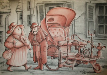 Disegno intitolato "Le tricyclopédaloci…" da Philippe Lemarinier, Opera d'arte originale, Pastello