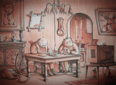 Tekening getiteld "Raymond et Solange…" door Philippe Lemarinier, Origineel Kunstwerk, Pastel