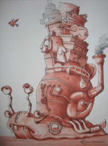 Zeichnungen mit dem Titel "Le gastéropode à va…" von Philippe Lemarinier, Original-Kunstwerk, Pastell