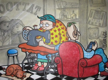 Pintura intitulada "Chez la tatoueuse." por Philippe Lemarinier, Obras de arte originais, Acrílico