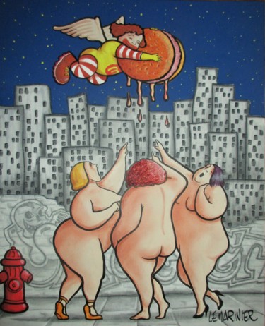 Peinture intitulée "Les trois grasses" par Philippe Lemarinier, Œuvre d'art originale, Acrylique