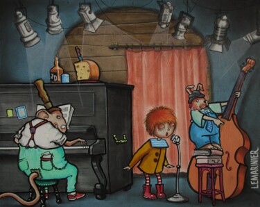 Pittura intitolato "Dans la cave de jazz" da Philippe Lemarinier, Opera d'arte originale, Acrilico