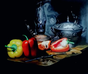 Peinture intitulée ""Les poivrons"" par Philippe Lemesle, Œuvre d'art originale, Huile