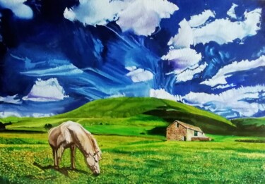 Painting titled ""Prairies"" by Philippe Lemesle, Original Artwork, Oil