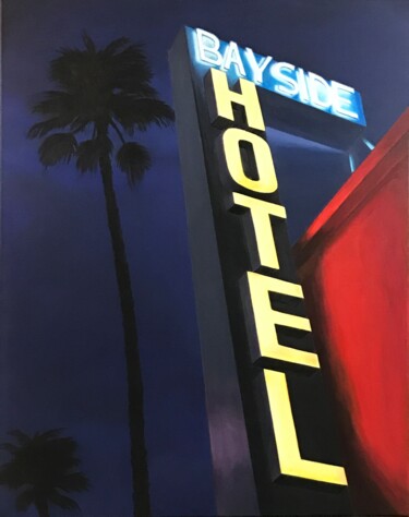 Painting titled "Bayside Hotel (rewo…" by Philippe Manson, Original Artwork, Acrylic Mounted on Wood Stretcher frame