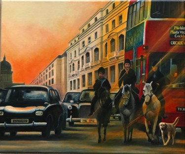 Painting titled "Back from riding" by Philippe Manson, Original Artwork, Acrylic Mounted on Wood Stretcher frame