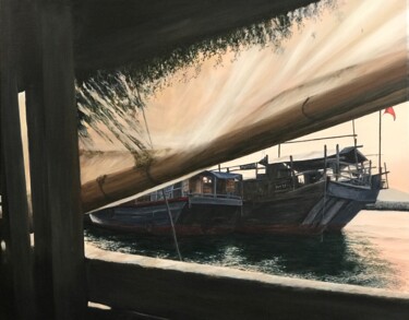 Malarstwo zatytułowany „Back from Fishing,…” autorstwa Philippe Manson, Oryginalna praca, Akryl Zamontowany na Drewniana ram…