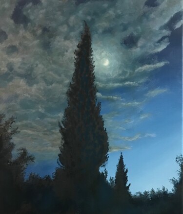 Pittura intitolato "The cypresses" da Philippe Manson, Opera d'arte originale, Olio Montato su Telaio per barella in legno