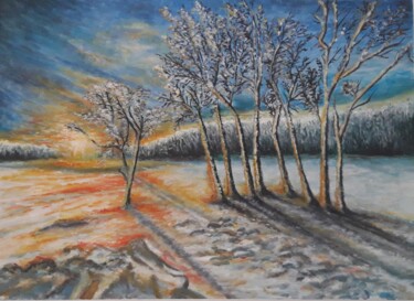 Painting titled "paysage d'hiver" by Philippe Jolly, Original Artwork, Oil