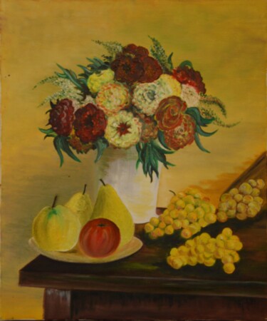 Painting titled "Inspiration_Fleurs…" by Philippe Jolly, Original Artwork, Oil Mounted on Wood Stretcher frame