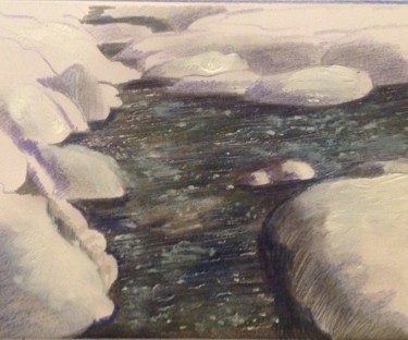 Painting titled "Winter river Savoy" by Philippe Metaireau, Original Artwork