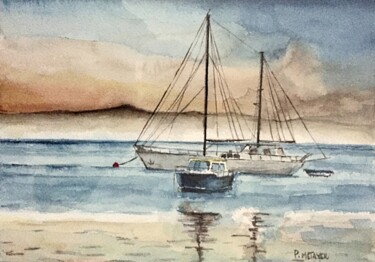 Painting titled "Aquarelle marine N°1" by Philippe Metayer, Original Artwork, Watercolor Mounted on Other rigid panel