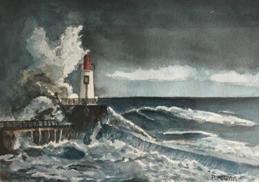 Painting titled "Aquarelle marine N°…" by Philippe Metayer, Original Artwork, Watercolor Mounted on Other rigid panel