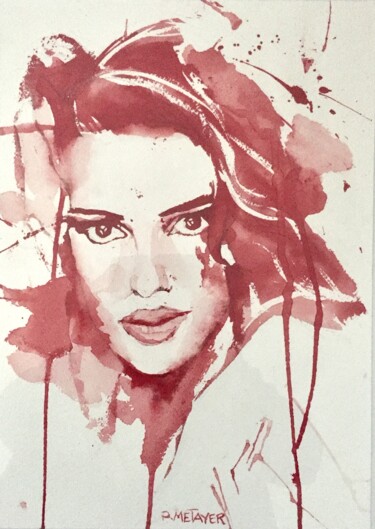 Painting titled "Aquarelle femme N°6" by Philippe Metayer, Original Artwork, Watercolor Mounted on Other rigid panel