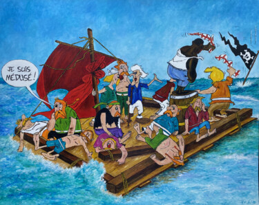 Malerei mit dem Titel "le radeau de la méd…" von Philippe Michel (Pikturals), Original-Kunstwerk, Öl Auf Keilrahmen aus Holz…